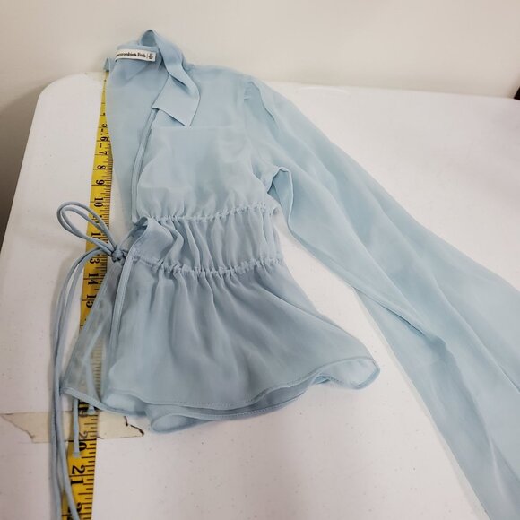 Abercrombie Fitch Women Sheer Coquette Tie Front Top Size XS Blue Fairy Ethereal - Picture 7 of 9